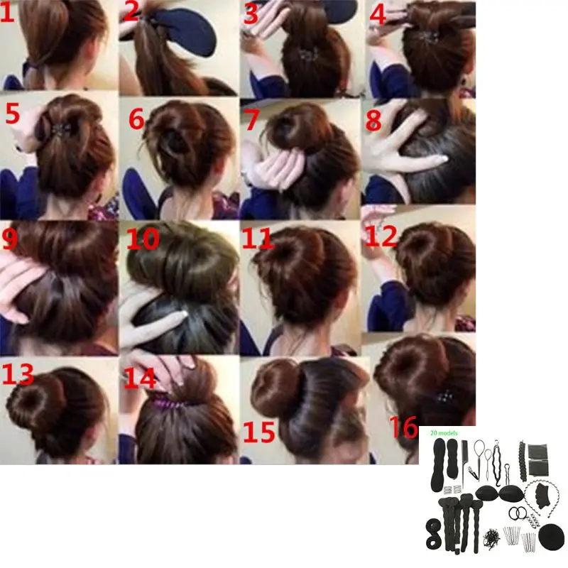 

20 In 1 Women Girl DIY Hair Styling Accessories Kit Donut Bun Maker Hairpin Clips Hair Hoop Magic Spiral Twist Braiding Tool Set