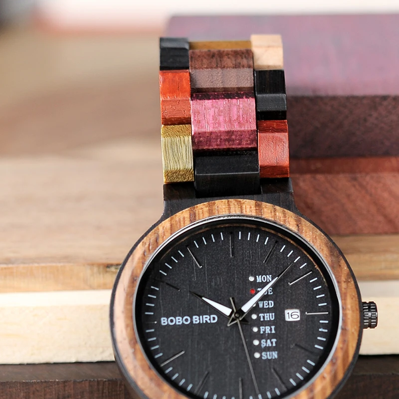 BOBO BIRD Wood Watch Men relogio masculino Timepieces Date and Week Display Watches erkek kol saati V-P14