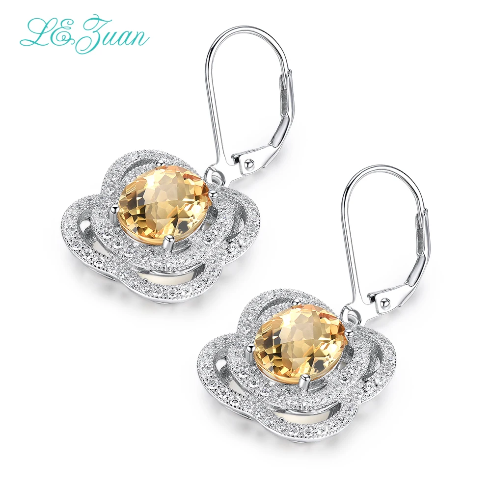 

L&zuan 4.92ct Natural Citrine Earrings 925 Sterling Silver Trendy Drop Earrings FIne Jewelry Earring For Women