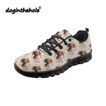 

doginthehole Women Shoes Cute Vizsla Dog Printing Fashion Sneakers Ladies Lace-up Flat Shoes for Females Breathable Mesh Shoes