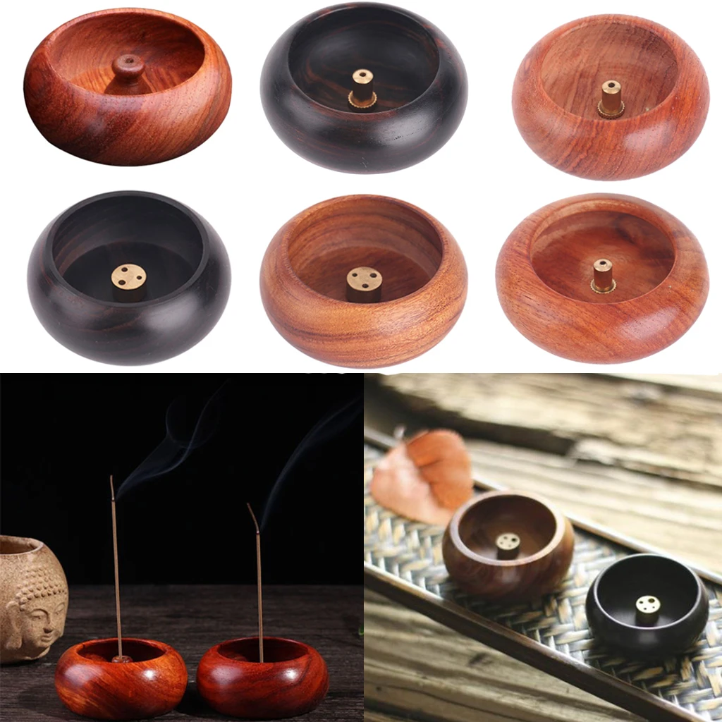 Decorative Wooden Incense Stick Burner Bowl Incense Ash Catcher Tray Wooden Incense Holder with Wooden Plate
