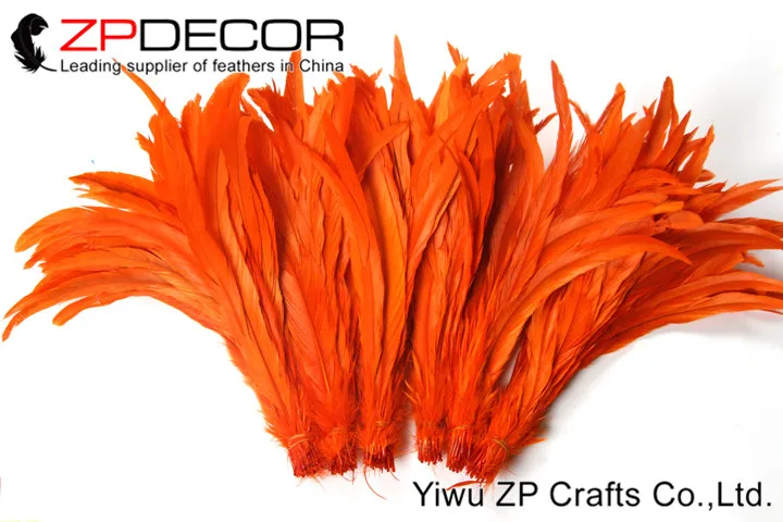 Zpdecor перья 100 шт./лот 30-35 см(12-14 дюймов) ручной Оранжевый петушиные перья окрашенные для Массовая для карнавального декора