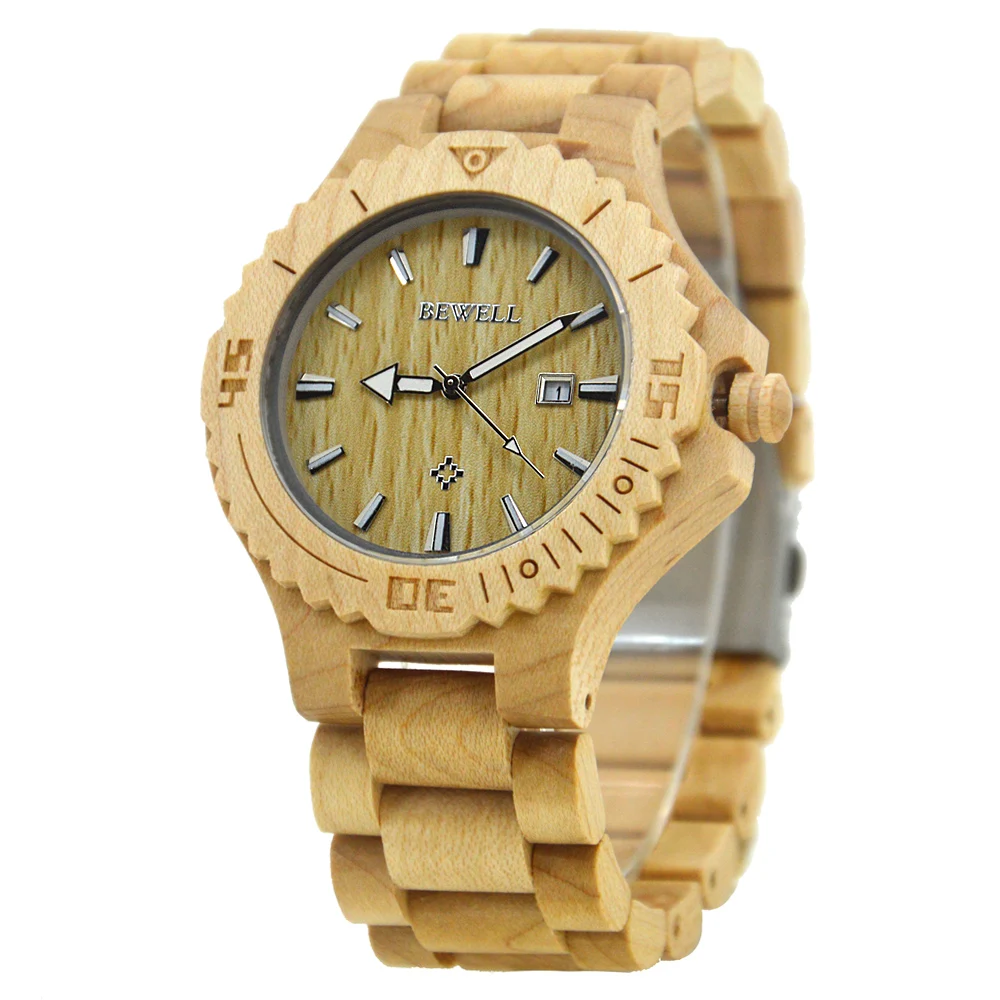 

BEWELL Men Watches 2018 Luxury Brand Wood With Gaiety Appearance Date Antomatic Watch Luminous Pointers With Box As Gift 023B