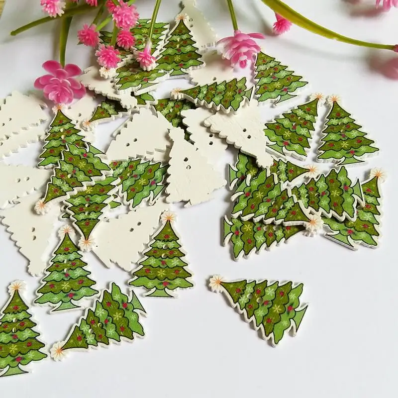 

30PCs Multicolor Christmas tree Decorative Buttons 2 Holes Wood Buttons Fit Scrapbooking Crafts DIY