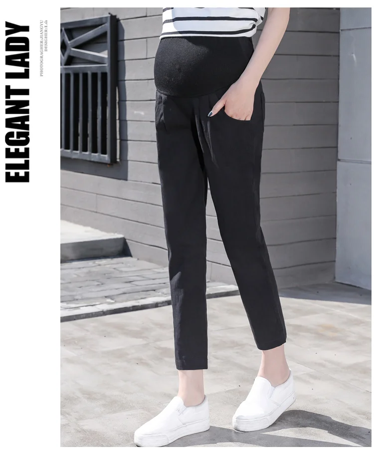 Весна/осень Классические Стильные мягкие удобные хлопковые брюки для беременных женщин с регулируемой талией Брюки для беременных
