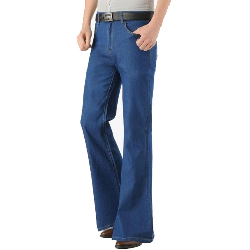 Мужские тонкие расклешенные джинсы, брюки с высокой талией, длинные расклешенные джинсы для мужчин, расклешенные синие Черные джинсы, Hommes Bell джинсы с кроем для женщин и мужчин - Цвет: Синий