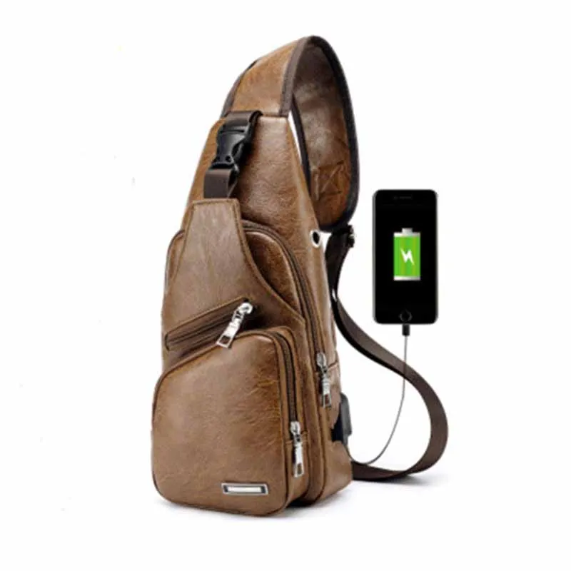 الرجال Crossbody أكياس الرجال USB حقيبة صدر للرجال حقيبة أنيقة جلدية حقائب كتف قطري حزمة 2018 عودة السفر الرجال Crossbody أكياس الرجال USB حقيبة صدر للرجال حقيبة أنيقة جلدية حقائب كتف قطري حزمة 2018 عودة السفر