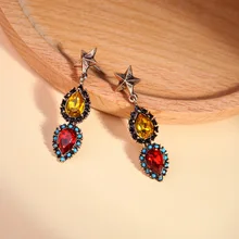 Ethnic Style Red /Champagne Water Drop Crystal Earrings For Women Simple Fashion Retro Alloy Star Drop Statement Earring Jewelry Ethnic Style Red /Champagne Water Drop Crystal Earrings For Women Simple Fashion Retro Alloy Star Drop Statement Earring Jewelry