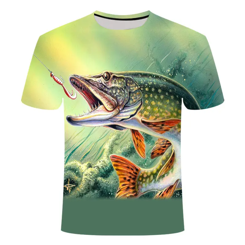 

2019 new fishing t shirt style casual Digital fish 3D Print t shirt Men Women pike tshirt Summer Short Sleeve O-neck Tops&Tees