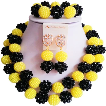 

Vintage African Black Yellow Crystal Women Necklace Earrings Sets for Anniversary Present 2C-ZZSJ-33