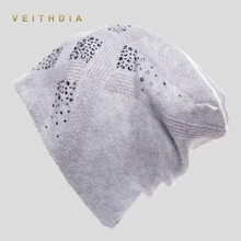 VEITHDIA, женские шапки, женские кашемировые, повседневные, Осень-зима, брендовые, новые, двухслойные, толстые, вязаные, для девочек, Skullies Beanies, стразы