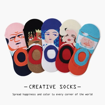 

2019 Japan Cartoon Oil Painting Harajuku Women Sock Funny Art Invisible Slippers Socks Casual Hipster Cool Boat Socks calcetines