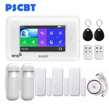 PSCBT Все сенсорный экран wifi GSM сигнализация домашний комплект безопасности приложение управление RFID lcd Голосовая система оповещения защита от взлома PIR датчик окна