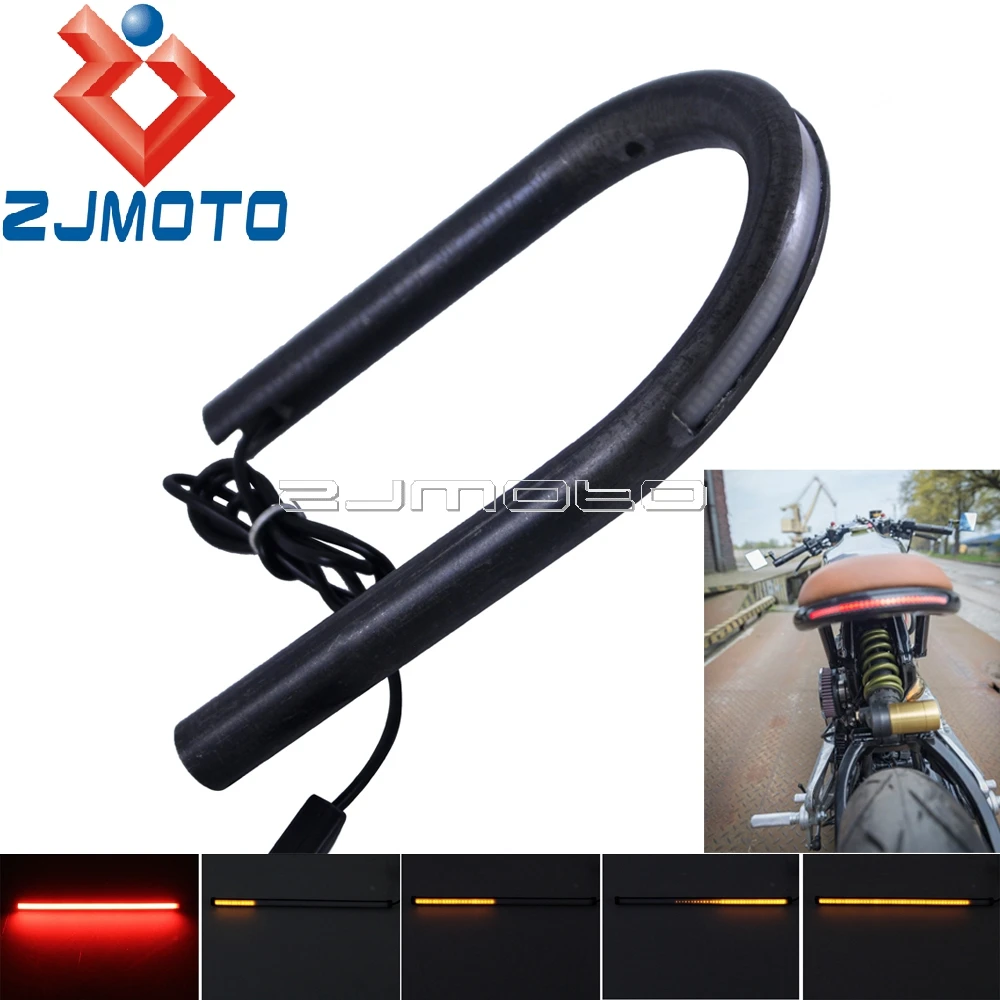 

22.2cm Cafe Racer Scrambler Rear Seat Frame Hoop Loop w/ Sequential LED Stop Tail Light Turn Signals For Honda Yamaha Suzuki