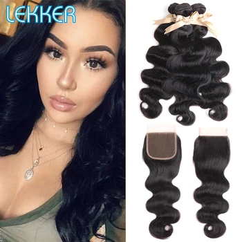 

Lekker Body Wave Bundles with Closure Brazilian Hair Bundles with Closure Natural Color 100% Human Hair Non-remy