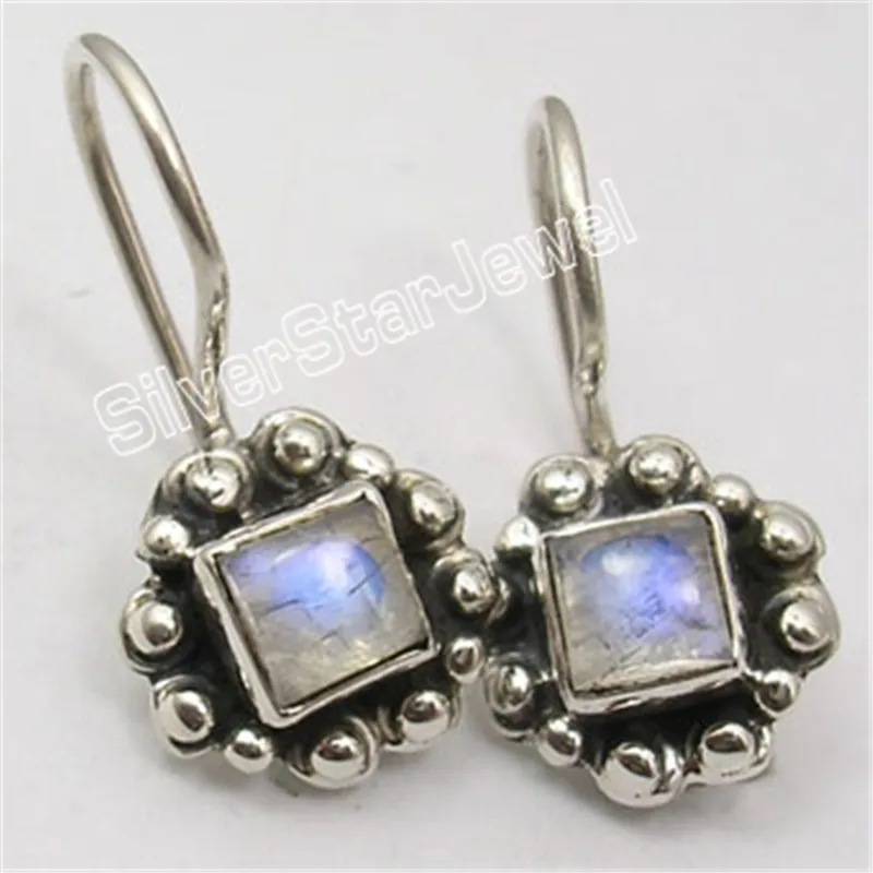 

Solid Silver RAINBOW MOONSTONE PERIDOTS PEARL NICE Earrings 2.2CM
