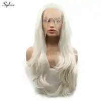 ซิลเวียสีขาวสีบลอนด์วิกผมยาวผม Body Wave ลูกไม้ด้านหน้า Wigs สำหรับสาวเลดี้ผู้หญิงความร้อน 60 # Pastel สีบลอนด์