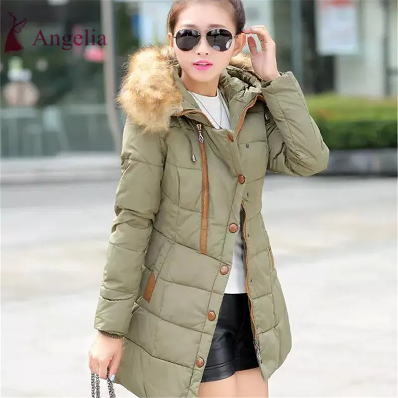 Brand China Winter Jacket Women Warm Long Padded Coat Hood Fur Collar