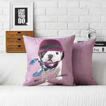 

Cute Dog Cartoon purple pillow cover,Bulldog Pillow cushion cover, Linen Pillow case, home decorative pillows sofa cushions