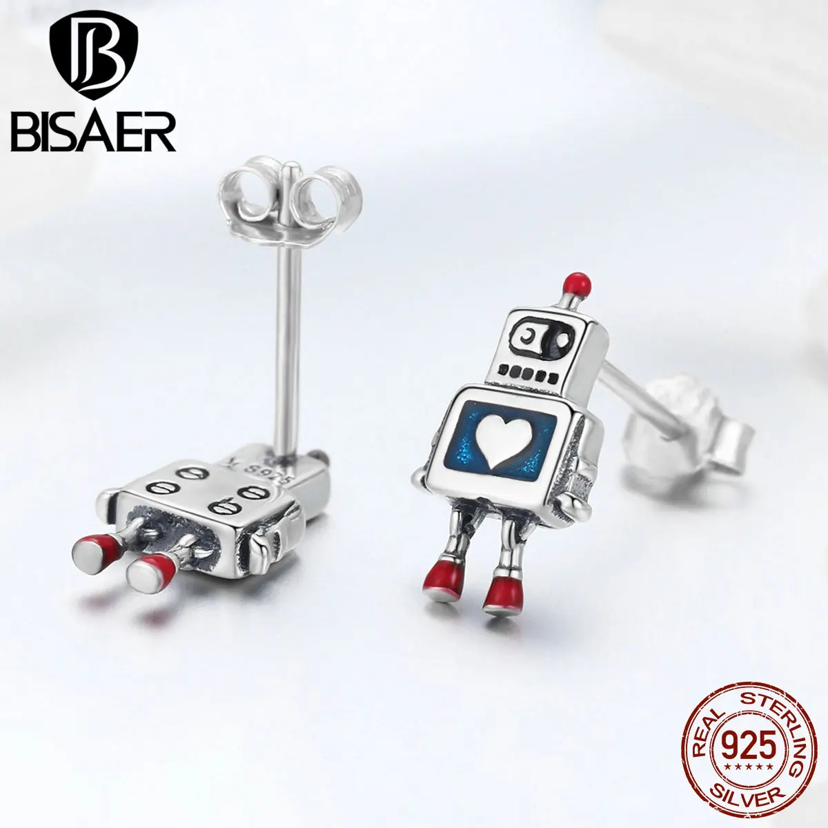 BISAER хит продаж серьги гвоздики из стерлингового серебра 925 пробы с роботом