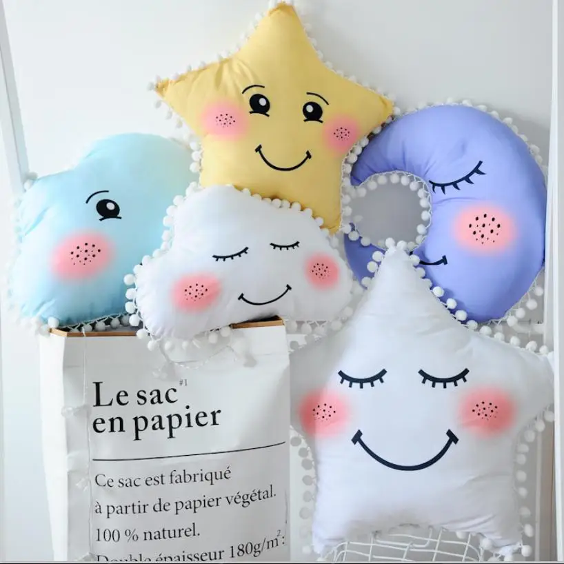 

1pc Cartoon Star/Moon/Smiling Face Children Sleep Cushion Cute Clouds Eyelash Kids Room Decoration Plush Pillow Cushions Balls
