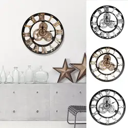 Европейский стиль винтаж круглый деревянный стереоскопический шестерни настенные часы гостиная спальня украшения дома Новый