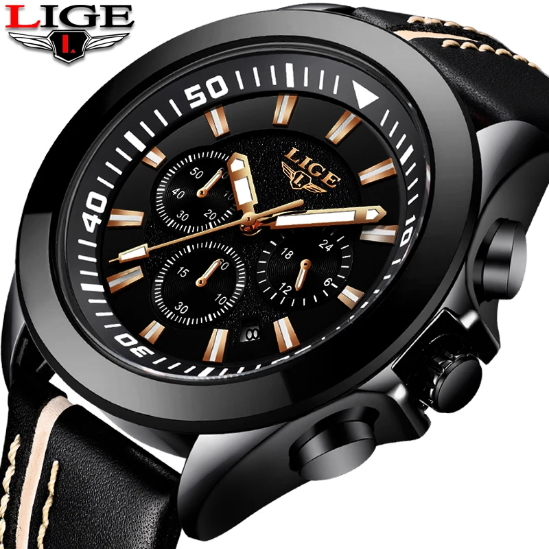 

Relogio Masculino New LIGE Mens Watches Top Brand Luxury Male Leather Multi-function Quartz Watch Mens Waterproof Sport Clock