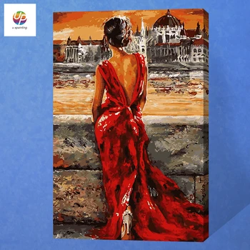 

Frameless Diy Digital Painting By Numbers Woman in Red Dress Acrylic Paint Modern Wallh Art Canvas Painting For Home Decor