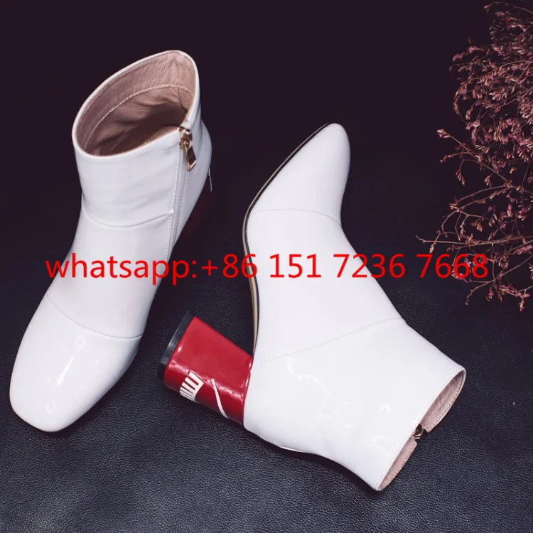 

Women Fall Short Boots Patent Leather Eye Heel New Style Fashion Women British Retro Nude Boots Chelsea Black Yellow White Boots