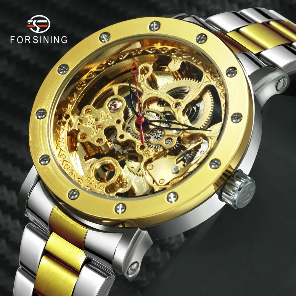 

FORSINING Top Brand Luxury Royal Dress Auto Mechanical Watch Men Stainless Steel Strap Skeleton Contrast Color Wristwatch Man