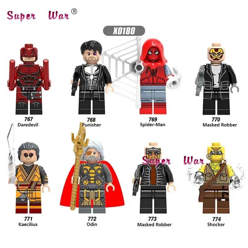 

Single Super Hero Marvel Spider-Man Masked Robber Punisher Odin Shocker Comics building blocks bricks toy for children