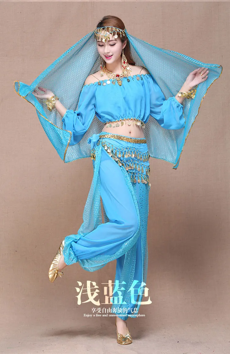 4 шт. 6 цветов взрослый женский костюм Болливуд индийский танец живота костюм восточные племенные арабские Египетский Танец живота костюмы - Цвет: Небесно-голубой