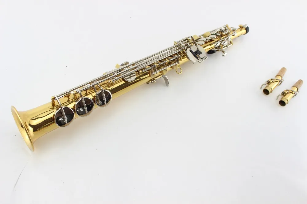 

Professional Gold Plated Straight Pipe Soprano Saxophone Silver Plated Key The Carved Pattern Sax With Mouthpiece, Case, Gloves