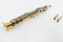Professional Gold Saxophon Silver Plated Key the straight soprano saxophone carved pattern saxophone with mouthpiece,case,gloves