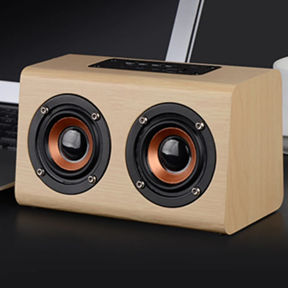 Деревянный Bluetooth динамик W7 Ретро HIFI 3D двойной громкоговоритель беспроводной с