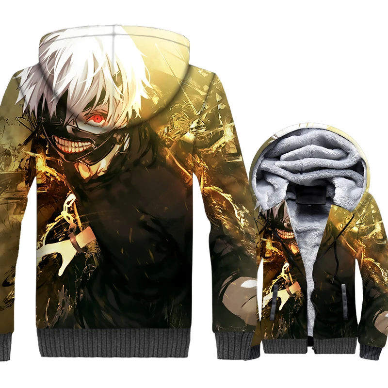 

Japan Anime Tokyo Ghoul Jacket Men Ken Kaneki Hooded Hoodie Sweatshirt Winter Thick Fleece Warm 3D Print Coat Hip Hop Streetwear