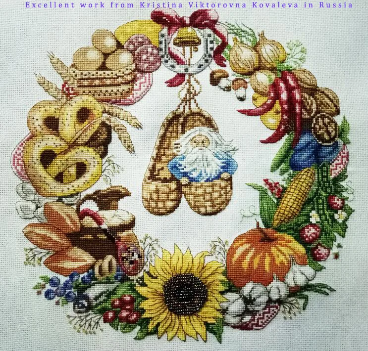 Cross Stitch Kit Amishop Food Wreath Garland of Plenty Fruit Flower Bread Christmas