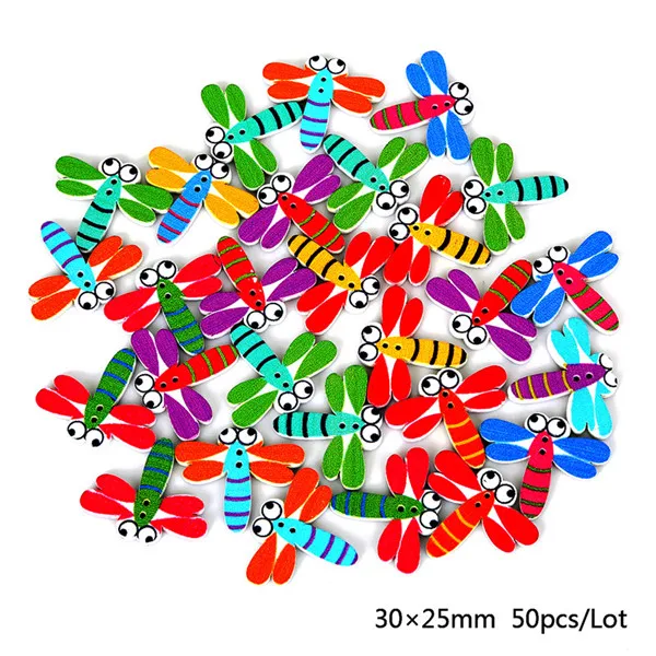 50 шт Случайные Смешанные декоративные пуговицы в виде животных 2 отверстия смешанные шитье деревянные пуговицы для скрапбукинга сова кошка Улитка Медведь Форма Новинка - Цвет: Dragonfly
