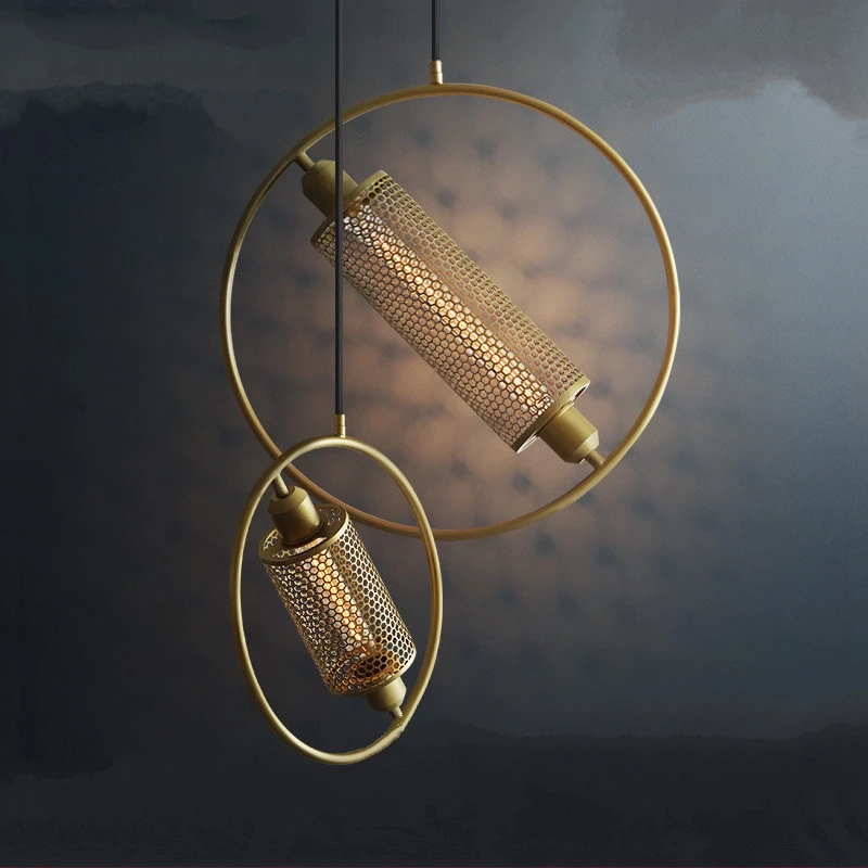 

Iron Net Industrial Pendant Light Round Ring Suspension Lamp Dinning Room Hotel Restaurant Bar Cafe Creative Hanging Lighting