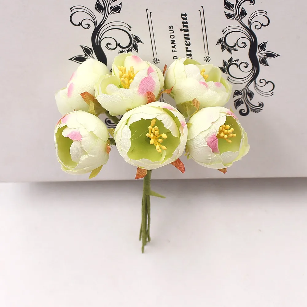 6PCs/Bouquet Tea Rose Bud Artificial Flowers Wedding Decorations For Home Room DIY Craft Wreath Scrapbooking Flower Accessories artificial plants artificial flower artificial flowers artificial flower bouquet artificial rose