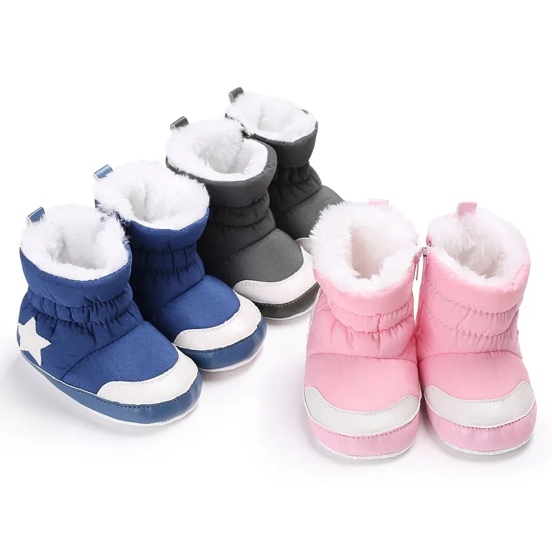 

Hot Baby Winter Warm Shoes Comfortable Crib Bebe Infant Toddler First Walkers Five Star Pattern Snowfield Snow Boots Booty New