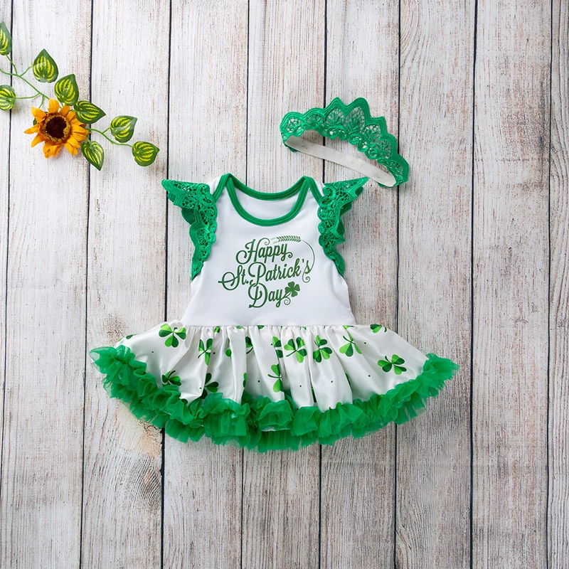 Raisvern St Patrick/платье для маленьких девочек комплекты хлопковой одежды с зелеными