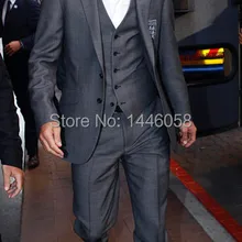 Серый Дэвид Бекхэм жениха костюм Индивидуальный заказ Смокинги для женихов для Для мужчин дружки невесты свадьба Best человек Костюмы(куртка+ Брюки для девочек+ жилет+ галстук