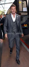 Gray David Beckham Groom Suit Custom Made Tuxedos For Men Groomsman Bridegroom Wedding Best Man Suits ( jacket+Pants+vest+tie)