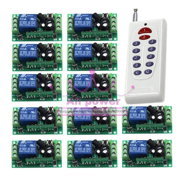 

DC 12V 1CH wireless remote control switch system RF Remote ON/OFF 10A relay Switch Transmitter with Receiver+Cover