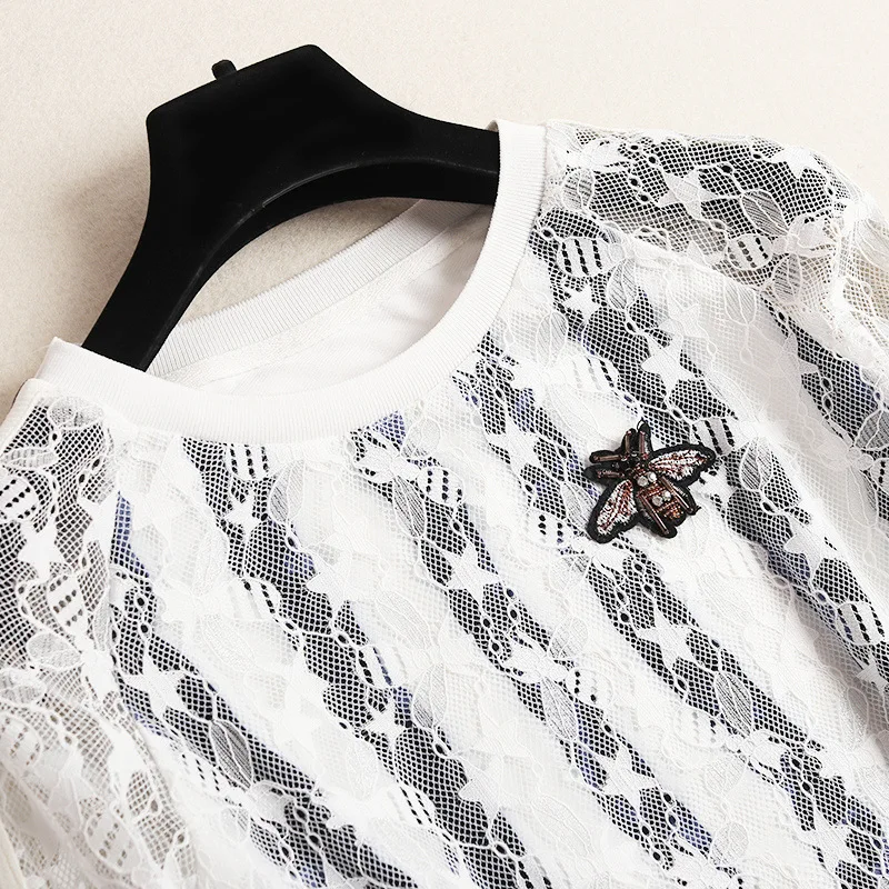 Shuchan Lace Women Clothing Set For Summer Top With Long Sleeve +mini Skirts Streetwear 2019 Designer 2 Pieces Set New 50699 Shuchan Lace Women Clothing Set For Summer Top With Long Sleeve +mini Skirts Streetwear 2019 Designer 2 Pieces Set New 50699