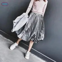 NFIVE бренд женские Jinsirong металлические юбки Новая мода весна осень качество универсальная плиссированная Талия стерео Свободная длинная юбка