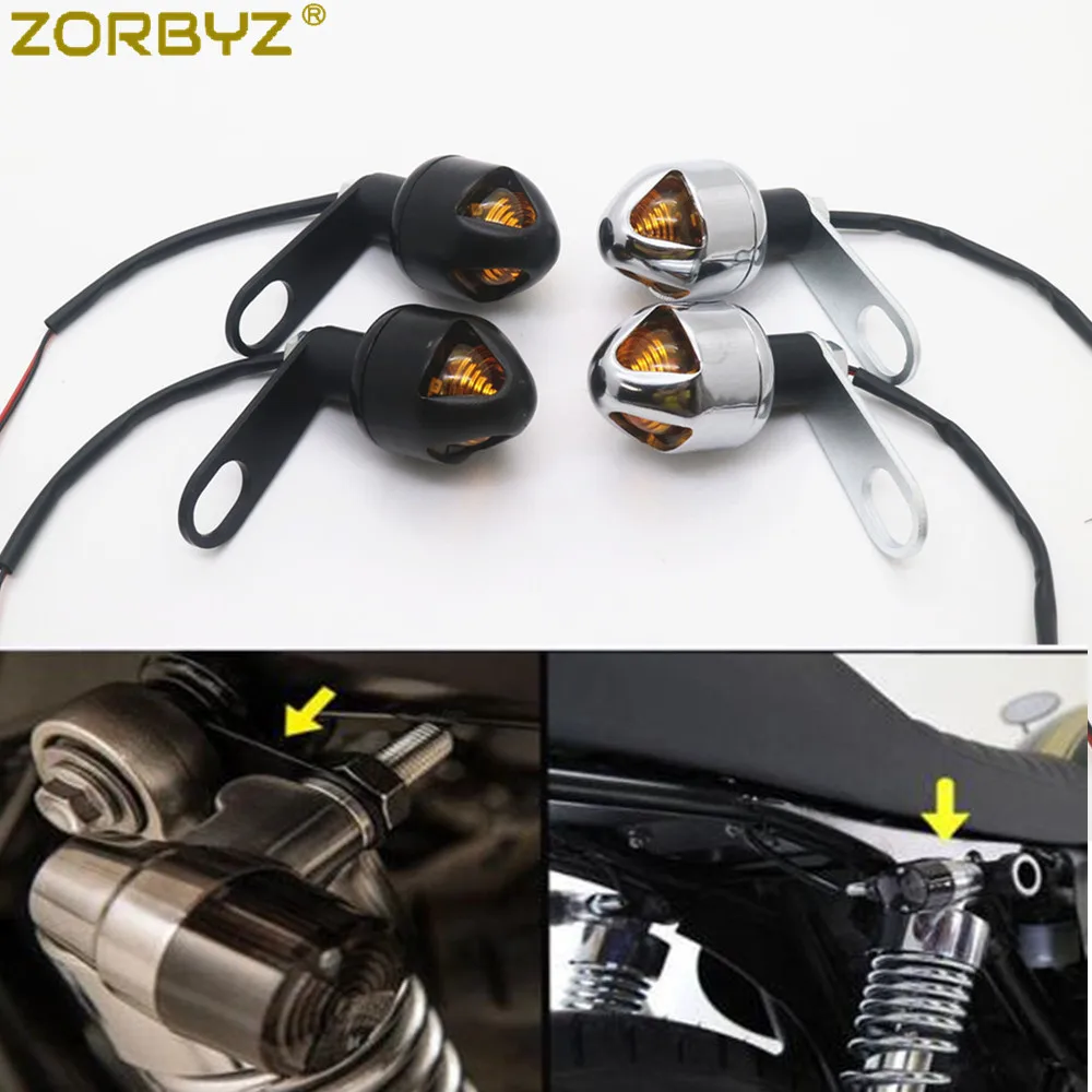 

ZORBYZ Motorcycle Black/Chrome LED Bullet Turn Signal Light With Rear Shock Bracket Relocater Holder For Cafe Racer Custom