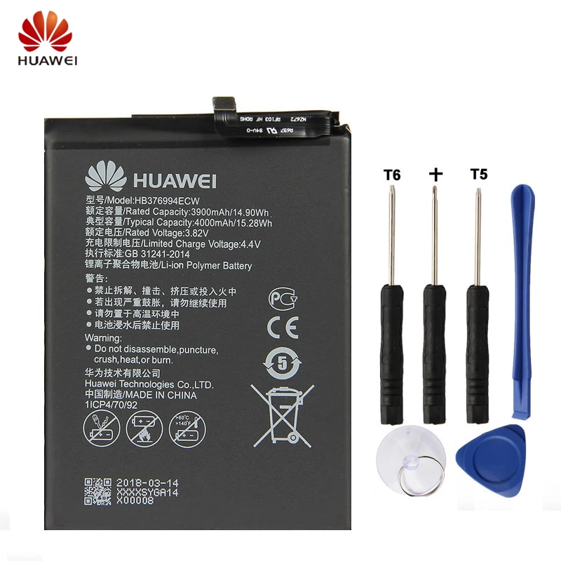 

Huawei HB376994ECW Phone Battery For Huawei Honor V9 Honor 8 pro DUK-AL20 DUK-TL30 4000mAh Original Battery + Tool