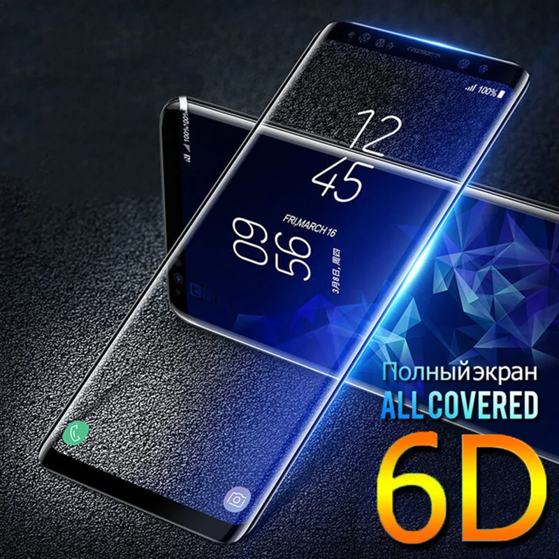 6D изогнутый стеклянный чехол с полным покрытием для Samsung Galaxy S8 S9 Plus S6 S7 Edge Note 8 9